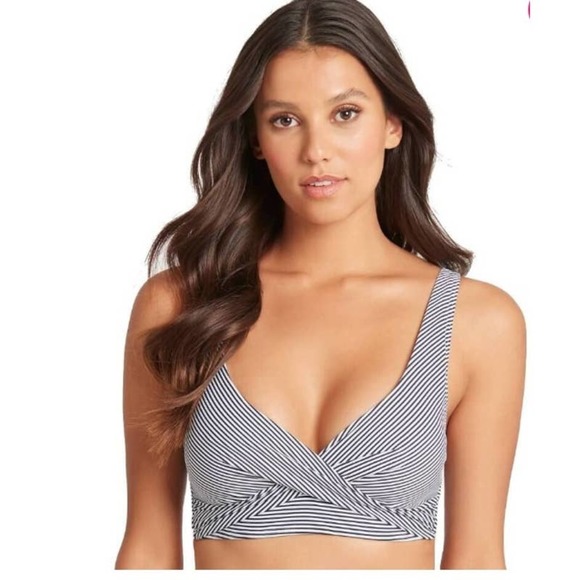 SEA Level Swim Positano Navy Stripe Cross Front B-DD Cup Bikini Top NWOT size 10 - Picture 1 of 8